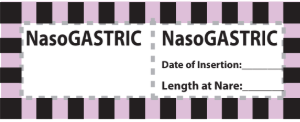 NasoGASTRIC - 70 x 25mm, perforated, vellum, perm adhesive with Black/VIOLET hatched border lines, 500 per roll