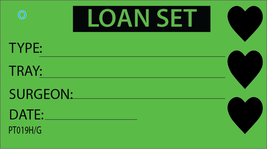LOAN SET - 50 x 90, Black Print on Green, with HEARTS, Packs of 100 with Ties