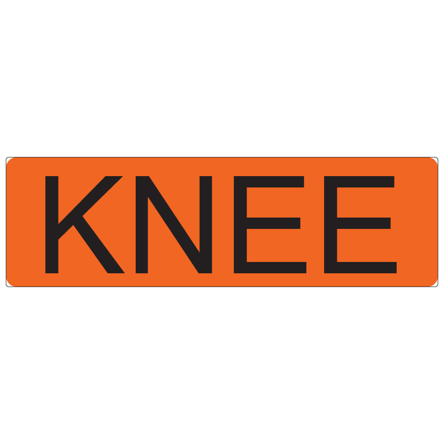 KNEE - 40 x 12 , PAPER, Black print on Fluoro Orange Label, 800 per roll