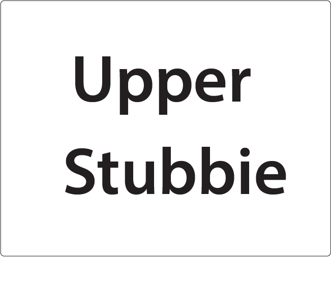 Upper stubbie -27mm x 36mm Black Print on White Label, 400 per roll