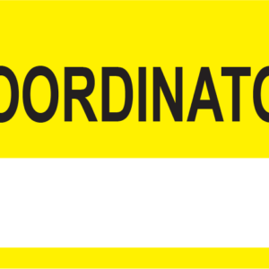 Emergency staff tag "COORDINATOR" - Black on Yellow, 60mm x 100mm, 250 per roll