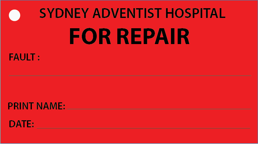 FOR REPAIR - 50 x 90, Black Print on Red, 100 tags per pack with ties