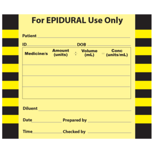 For EPIDURAL Use Only- 60 x 50mm, perforated, vellum, perm adhesive, Yellow, 500/roll