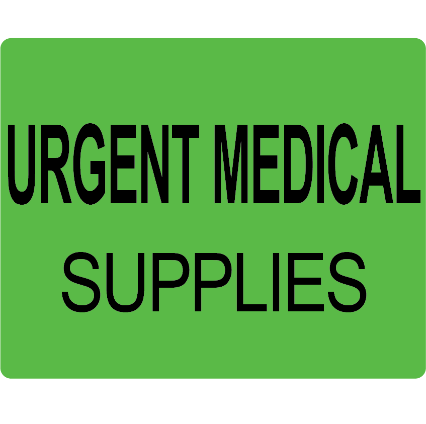 URGENT MEDICAL SUPPLIES - PAPER, 100 x 80, Black print on Fluoro Green Label, 400 per roll
