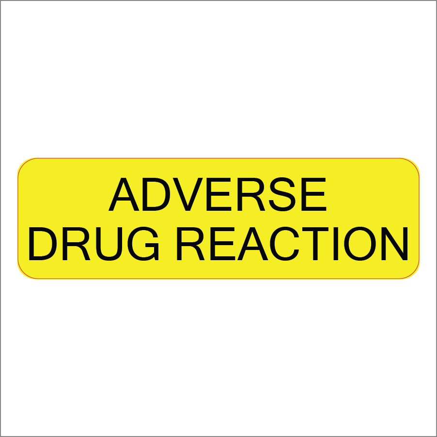 ADVERSE DRUG REACTION - 40 x 12, PAPER, Black print on Fluoro Yellow Label, 800 per roll