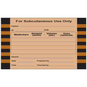 For Subcutaneous Use Only - 100 x 60mm, Black/Beige label, 500 per roll