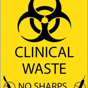 CLINICAL WASTE NO SHARPS - 100 x 80, POLY, 400 per roll, BLACK ON YELLOW