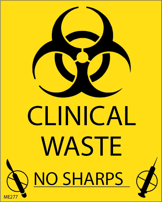 CLINICAL WASTE NO SHARPS - 100 x 80, POLY, 400 per roll, BLACK ON YELLOW
