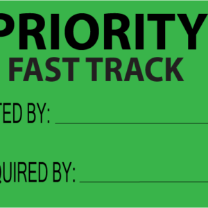PRIORITY PLEASE FAST TRACK - 70x40mm, Black Print on Fluoro Green Paper Label, 500/rl
