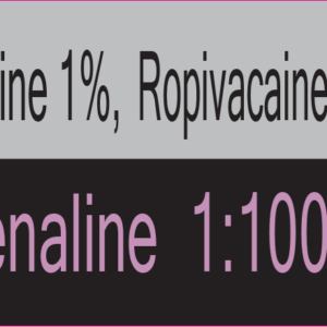 Xylocaine 1% Ropivacaine 0.75% Adrenaline 1:100,000 - 40 x 12, PAPER, Black print on Grey Label with Black on violet reverse print, 800 per roll