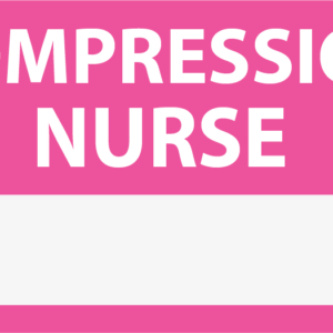Emergency staff tag "COMPRESSION NURSE" - White on Pink, 60mm x 100mm, 250 per roll
