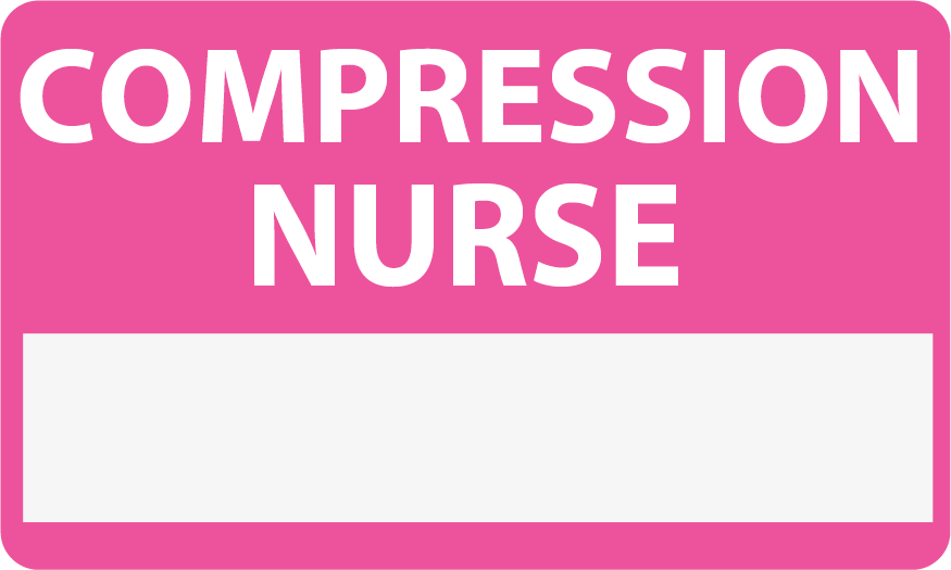 Emergency staff tag "COMPRESSION NURSE" - White on Pink, 60mm x 100mm, 250 per roll