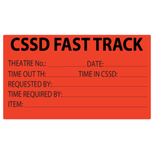 CSSD FAST TRACK - 70x40mm, Black print on fluoro red, 500 per roll