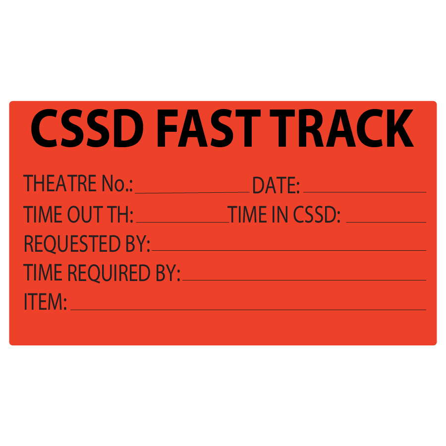 CSSD FAST TRACK - 70x40mm, Black print on fluoro red, 500 per roll