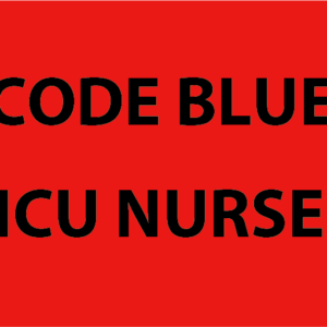 Emergency Staff Tag "CODE BLUE ICU NURSE" - Red label with Black print, 60mmx100mm 125 per roll
