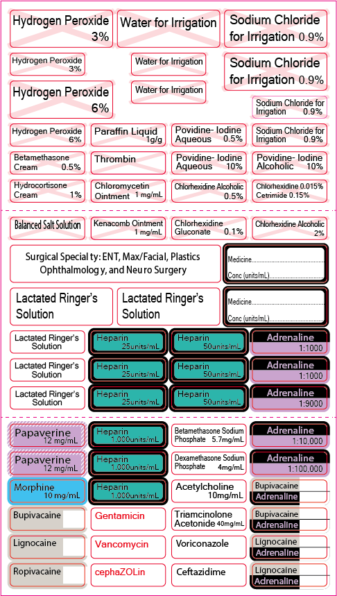 SURGICAL SPECIALTY - 66 Labels per page Sterile Label Sheet - 40 x 12mm; 20 x 60mm; 20 x 11.3mm , Polypropylene with acrylic permanent adhesive 1 label sheet per pouch, 100 per box, Gamma Sterlised, 3 FOLD