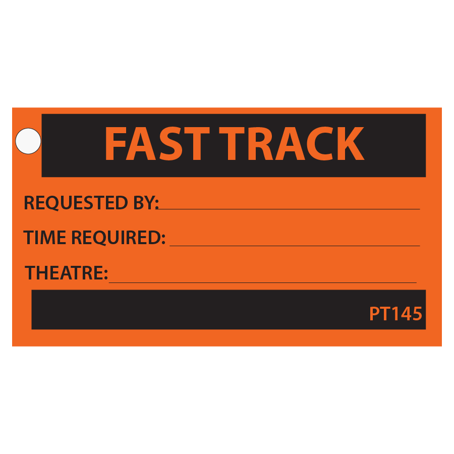 FAST TRACK , 90 x 50, Black print on Orange, 100 per packet with ties