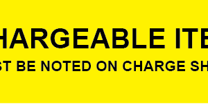 CHARGEABLE ITEM, 70 x 25, PAPER, Black print on Fluoro Yellow label, 500 per roll
