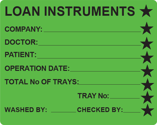 LOAN INSTRUMENTS (w/ Stars) - PAPER, 100 x 80mm, Black Print on Fluoro Green Label, 400/roll