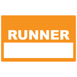 Emergency staff tag "RUNNER" - 60mm x 100mm, White on Orange, 250 per roll
