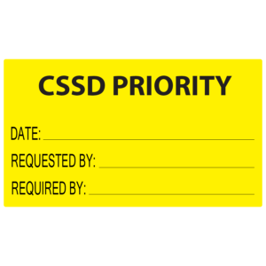 CSSD PRIORITY - 70x40mm, Black print on Fluoro Yellow paper label, 500/roll