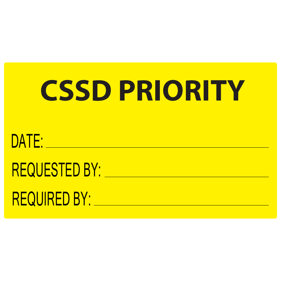 CSSD PRIORITY - 70x40mm, Black print on Fluoro Yellow paper label, 500/roll