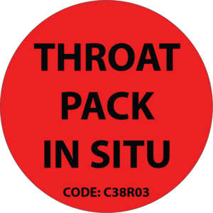 THROAT PACK IN SITU, 38mm, Black print on Fluoro Red Label, 500 per roll