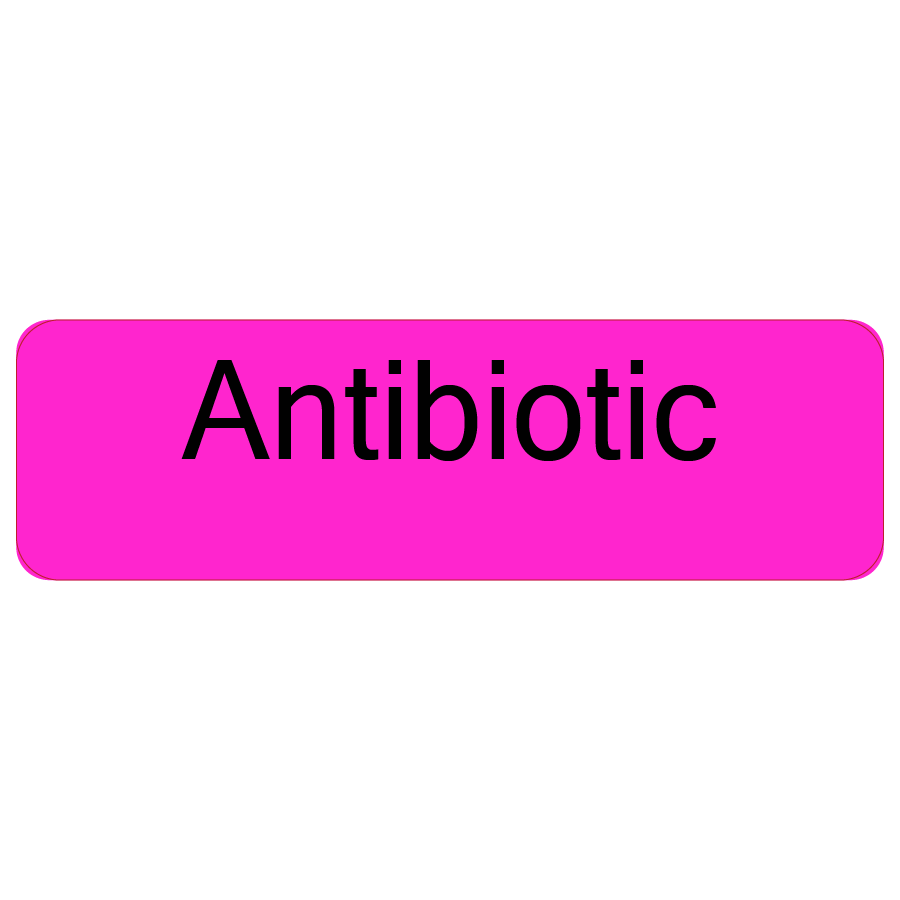 Antibiotic - 40 x 12, PAPER, Black print on Fluoro Pink Label, 800 per roll (Not to Aus Standards)