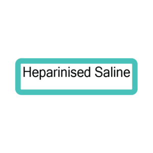 Heparinised Saline - 40 x 12, PAPER, Black print on White Label, with Teal Border, 800 per roll