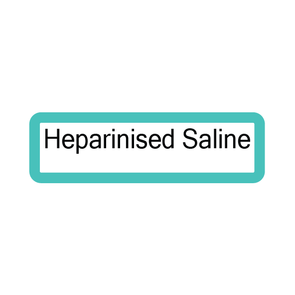 Heparinised Saline - 40 x 12, PAPER, Black print on White Label, with Teal Border, 800 per roll