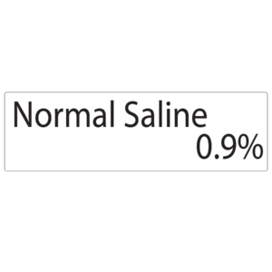 0.9% Normal Saline - 40 x 12, Black print on White Label Paper with acrylic permanent adhesive 100 per box, Gamma Sterlised