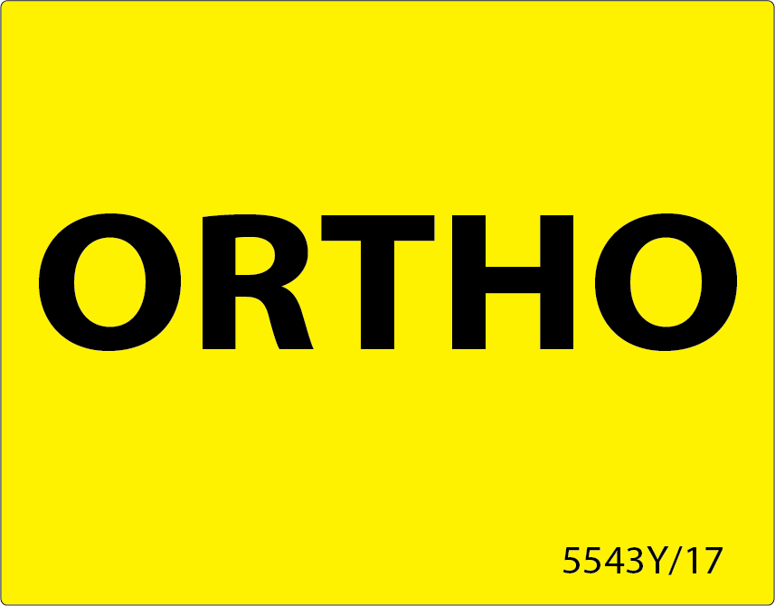 Ortho - Black print on Yellow label, 43mm x 55mm, 400 per roll