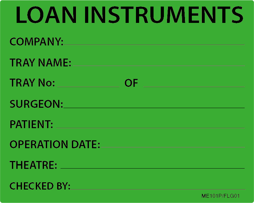 LOAN INSTRUMENT - 100 x 80, PAPER, Black print on Fluoro Green label , 400 per roll