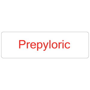 Prepyloric - 40 x 12, PAPER, Red print on White Label. 800 per roll