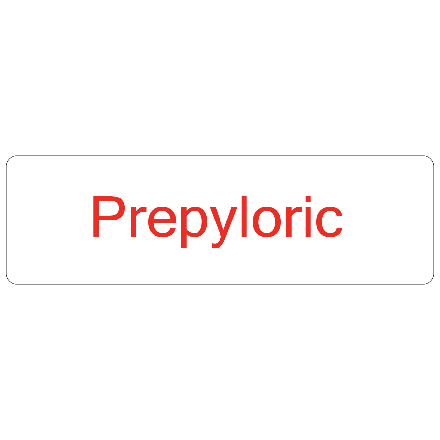 Prepyloric - 40 x 12, PAPER, Red print on White Label. 800 per roll