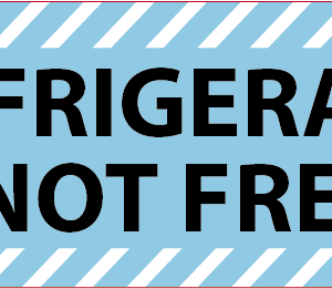 REFRIGERATE DO NOT FREEZE - 40 x 12, PAPER, Black print on BLUE WITH WHITE STRIPES Label, 800 per roll