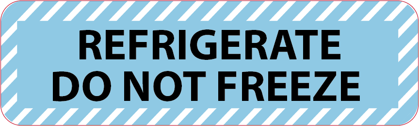 REFRIGERATE DO NOT FREEZE - 40 x 12, PAPER, Black print on BLUE WITH WHITE STRIPES Label, 800 per roll