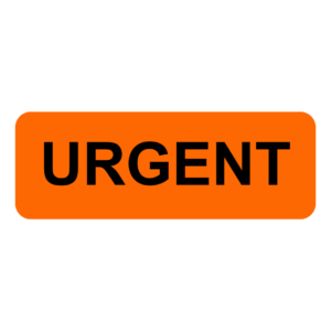 URGENT- 70mm x 25mm Black on Fluoro Orange 500/rl