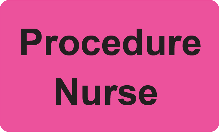 Emergency staff tag "Procedure Nurse" - Black print on Pink Label, 60mm x 100mm, 250 per roll