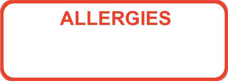 ALLERGIES, 70mm x 25mm, PAPER, Red Print on White Label with red boarder, 500 per roll