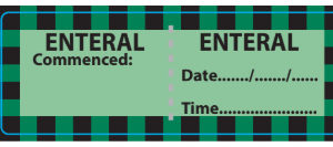 ENTERAL - 70 x 25mm, perforated, vellum, perm adhesive GREEN 70% with Black/GREEN hatched border lines, 500 per roll