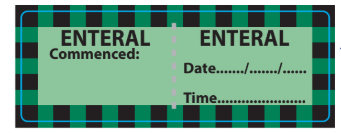 ENTERAL - 70 x 25mm, perforated, vellum, perm adhesive GREEN 70% with Black/GREEN hatched border lines, 500 per roll