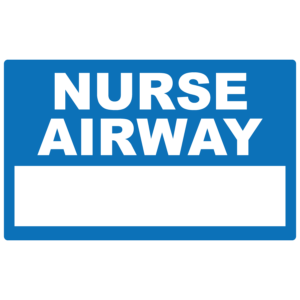 Emergency staff tag "NURSE AIRWAY" - White on Blue, 60mm x 100mm, 250 per roll
