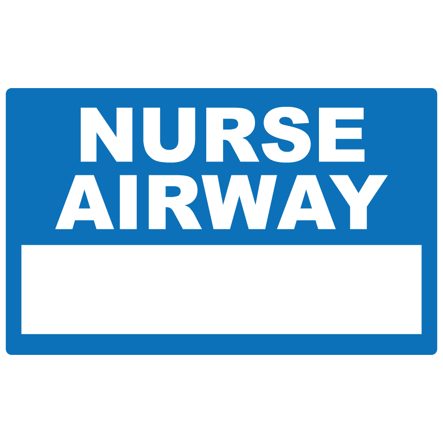 Emergency staff tag "NURSE AIRWAY" - White on Blue, 60mm x 100mm, 250 per roll