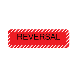 REVERSAL, 40 x 12, PAPER, Black print on Red Label with White Diagonal stripes, 800 per roll