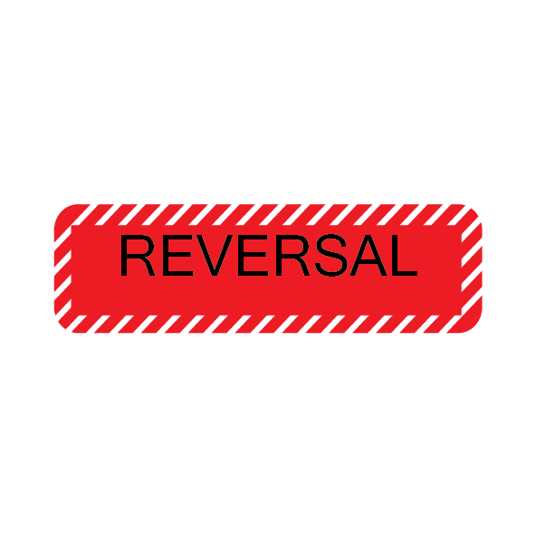 REVERSAL, 40 x 12, PAPER, Black print on Red Label with White Diagonal stripes, 800 per roll
