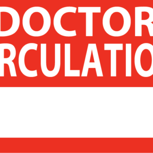Emergency staff tag "DOCTOR CIRCULATION" - White on Red, 60mm x 100mm, 125 per roll