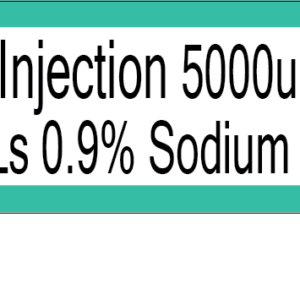 Heparin Injection (5,000 units/5ml) in 500mls 0.9% Sodium Chloride - 40 x 12 - Black on White with Teal border, Polypropylene with acrylic perm adhesive, 1 label sheet per pouch, 100 per pack - Gamma Sterlised