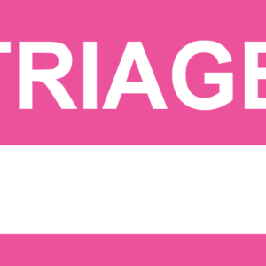 Emergency staff tag- "TRIAGE "- White on Pink , 60mm x 100mm, 250 per roll