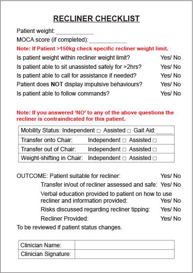 RECLINER CHECKLIST- A4 label Sheet with two A5 labels, 210 x 148, PAPER, 100 Sheets per pack